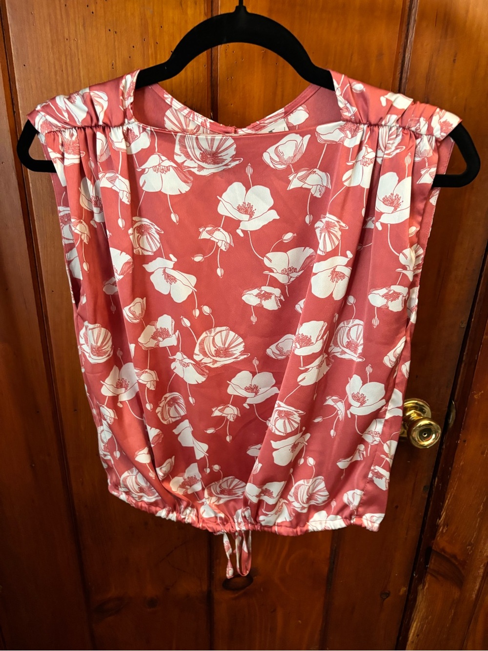 Worthington Coral Pink Floral Drawstring Sleeveless Camisole
